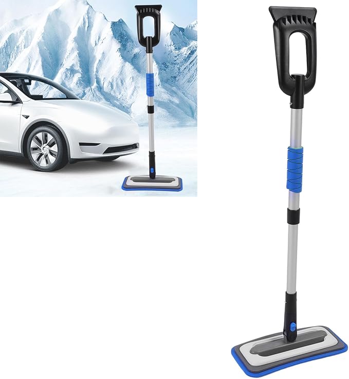 Snow Brush and Detachable Ice Scraper,Car Snow Scrapers Aluminium Alloy Ergonomic Handle Efficient Snow Removal Snow Broom Ice Scraper for Car Windshield (Blue)