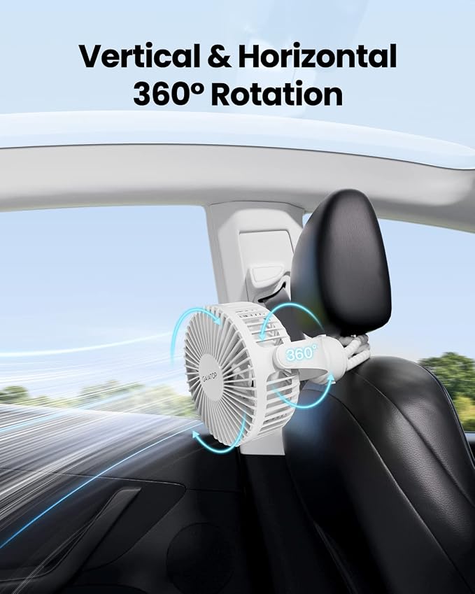 Mini Portable Stroller Fan, Battery Operated Small Clip on, Detachable 3 Speed Rechargeable, 360° Rotate Flexible Tripod Better Cooling for Car Seat Crib Treadmill Travel White