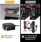Universal OBD OBD2 Power Cable for Dash Camera 24 Hours Surveillance/Acc Mode with Switch Button, 3Pin OBDII Adapter Hardwire Charger Cable 12-26V to 5V 2.5A (Mini Curved Left Port) (2)