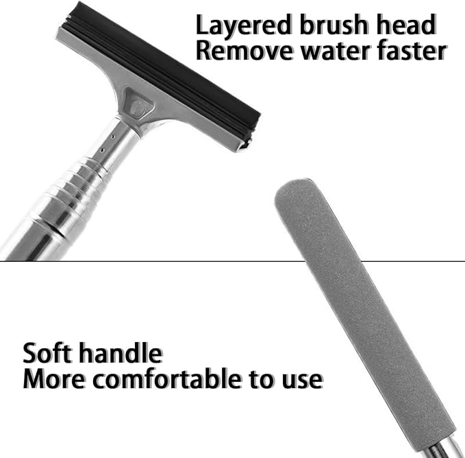 Car Rearview Mirror Wiper, Retractable Auto Glass Squeegee, Water Cleaner with Telescopic Long Rod, Portable Cleaning Tool for All Vehicles, Universal Automotive Accessories (Grey)
