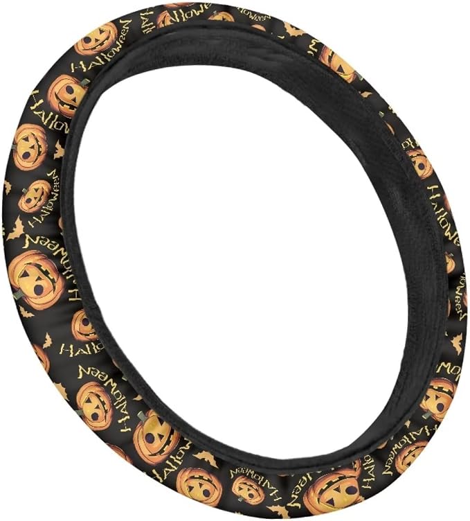 Pumpkin Pattern Car Steering Wheel Cover Soft Sweat Absorbing Non-Slip Steering Wheel Covers 15 inch Universal Fit Alomost Cars SUVs Truck Halloween Car Interior Decoration