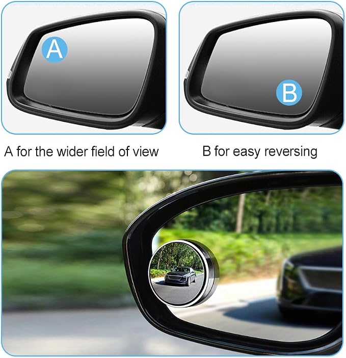 8PCS Car Blind Spot Mirrors, Convex Car Mirror, 360°Wide Angle Convex Mirrors with Adjustable Frame, Self-Adhesive Round HD Glass Rear View Accessories Universal for Sedan SUV Truck