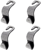 4PCS Bling Car Seat Headrest Hook, Crystal Rhinestone Backseat Hanger Organizer for Purse Handbag Umbrella, Shiny Auto Interior Seat Back Storage Holder Hook, Universal Fit (White)