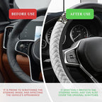 Bling Soft Leather Steering Wheel Cover, Steering Wheel Protector, 15 Inch Rhinestones Car Elastic Protector with Crystal Diamond for Women Girls, Car Accessory for Vehicles (White)
