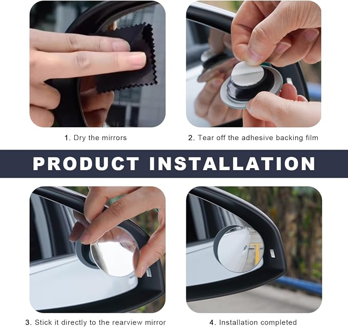 2 PCS Car Blind Spot Mirror, Round 360 Degree Rotating HD Glass Wide Angle Convex Rear View Mirror, Adjustable Frameless Side Blindspot Mirrors for Car SUV Truck RV Van