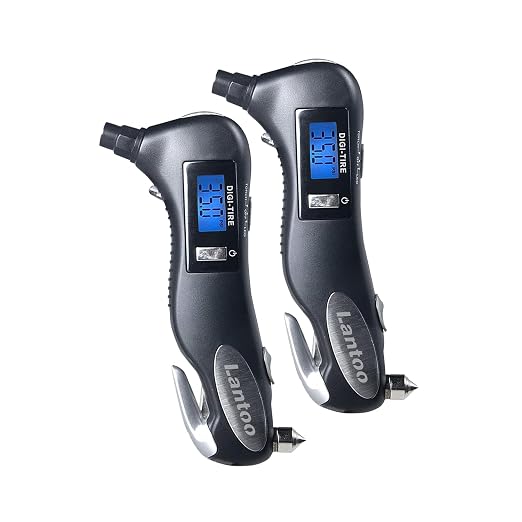 Digital Tire Pressure Gauge 150 PSI – 5-in-1 Emergency Tool for Cars, Trucks & Bikes – Includes Seatbelt Cutter, Window Breaker, LED Flashlight & Red Safety Light - 2 Pack