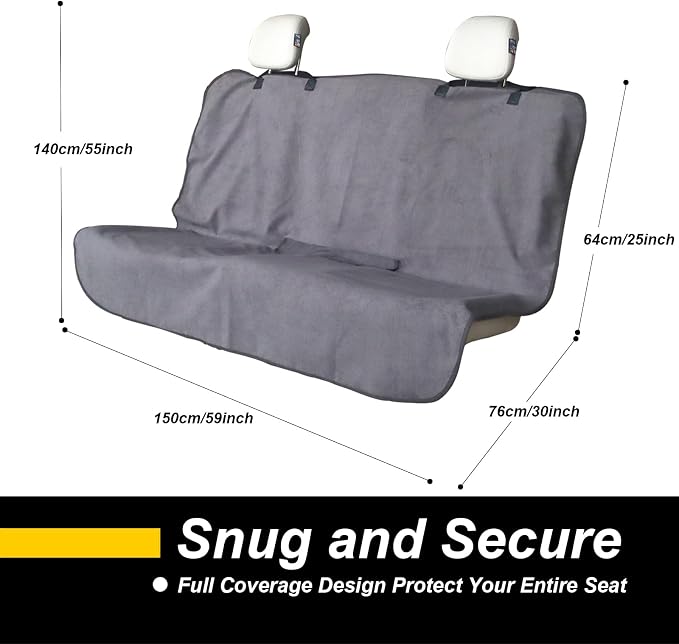 Back Seat Cover for Car Trucks Van SUV Jeep,Waterproof Rear Bench Towel Seat Covers for Dogs and Kids,Automotive Backseat Protector (Grey)