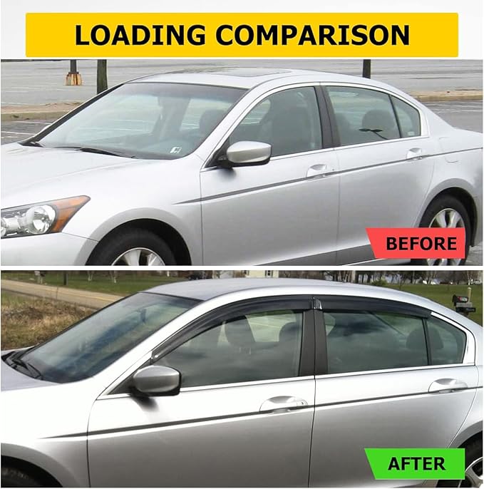 Original Side Window Deflector Visor Rain Guard fit for 2008-2012 Honda Accord Sedan,4pcs Outside Mount Tape-on Shatterproof Dark Smoke Window Shades 94960