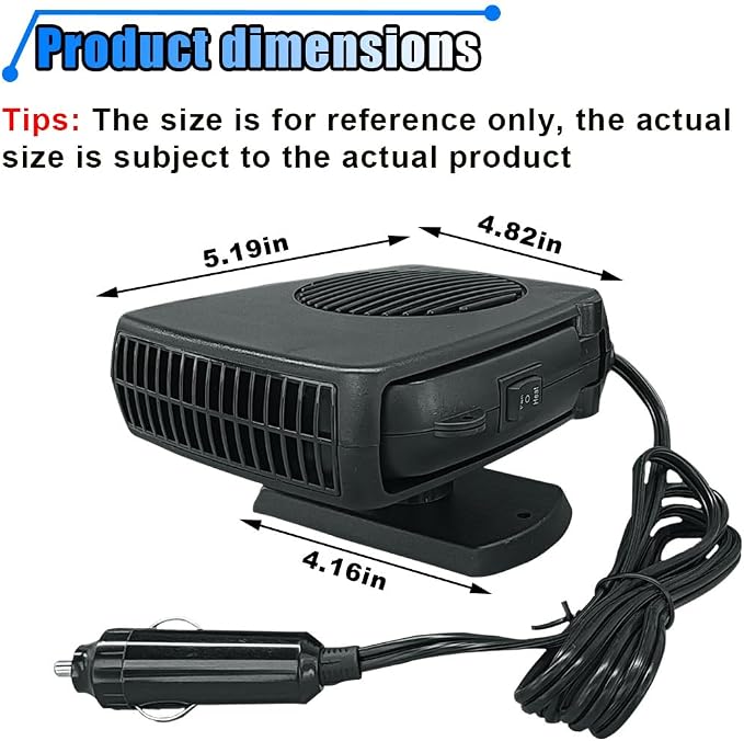 12V 200W Portable Car Heater, Car Windshield Defogger Defroster with 360 Degree Rotary & Cigarette Lighter Plug-in, 2 in 1 Auto Windscreen/Window Heater Fast Heating & Cooling Fan
