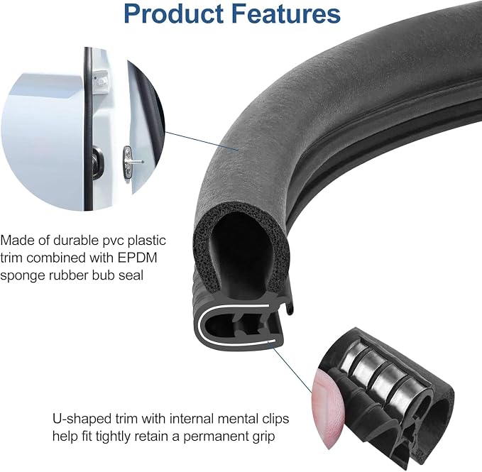 Automotive Door Weather Stripping 40Ft Car Door Rubber Edge Trim Seal Strip Gasket with Side Bulb for Car Bus Camper Boat RV Truck Doors