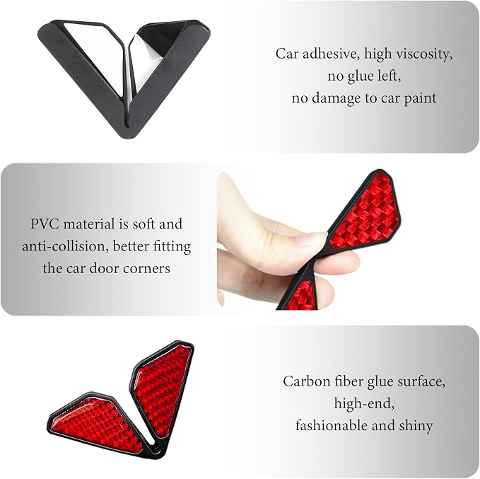 2PCS Car Door Protector Edge Guards, Carbon Fiber Anti-Collision Auto Door Corner Protector, Anti-Rub Trim Sticker Front Do or Corner Decoration for Cars Trucks SUVs (Red)