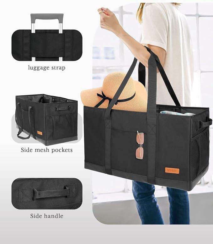 Extra Large Utility Tote Bag - Standing Reusable Grocery Bag with Handle, Collapsible Storage for Shopping, Beach