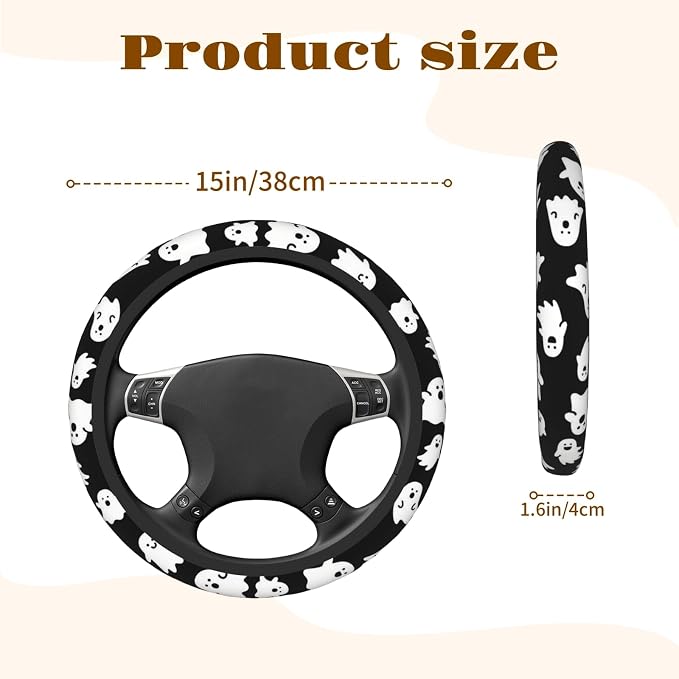Steering Wheel Cover Accessories Neoprene Cover, Breathable Non-Slip Easy to Install Suitable for Women Men, 14.5-15.5 Inch for Car SUV Van Truck Universal - Ghost