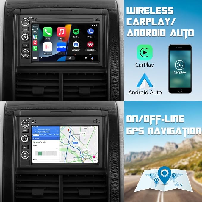 Android Car Radio Stereo for Ford F150 F250 F350 Fusion Edge Explorer Taurus Freestar 7 inch Touch Screen 2G+32G with Carplay/Android Auto SWC GPS WiFi Bluetooth FM RDS DSP