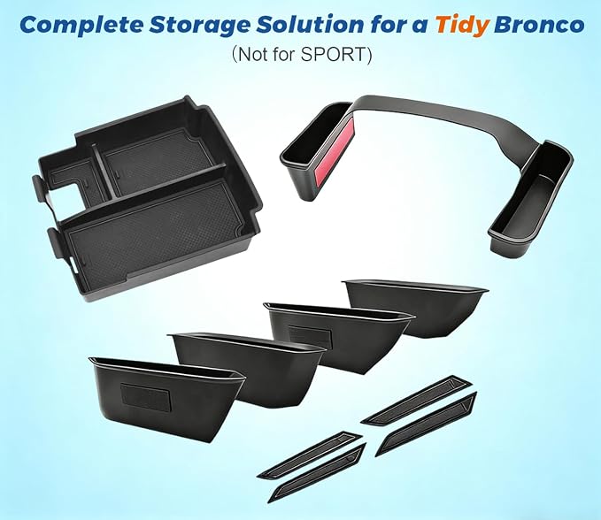 3 PCS Trunk Organizers for 2025 2026 Ford Bronco 4 Doors Automatic Transmission ONLY with Center Console Organizer, Door Handle Storage, Gear Shift Organzier (Not for Sport&2Door)