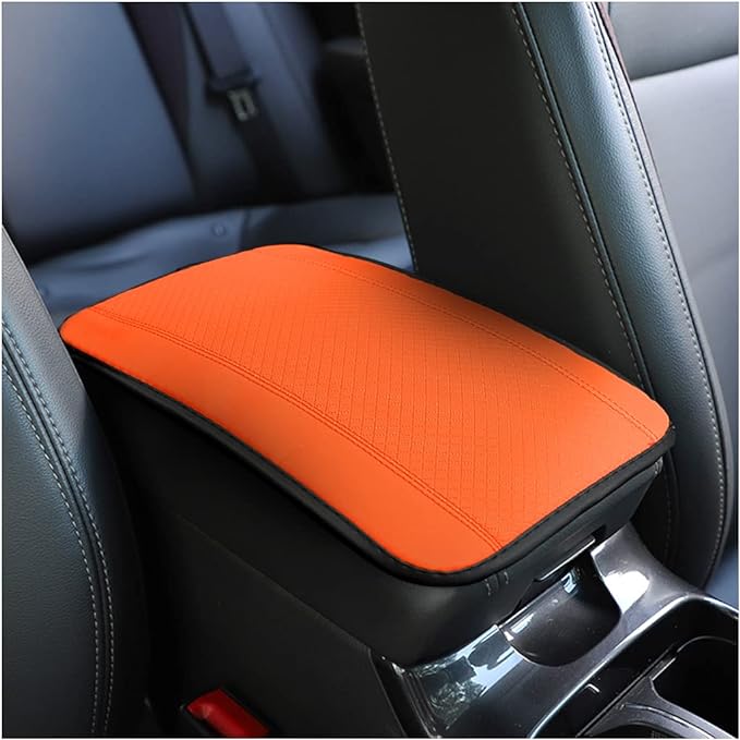 Car Armrest Storage Box Mat, Fiber Leather Car Center Console Cover, Car Armrest Seat Box Cover Accessories Interior Protection for Most Vehicle, SUV, Truck, Car (Orange)