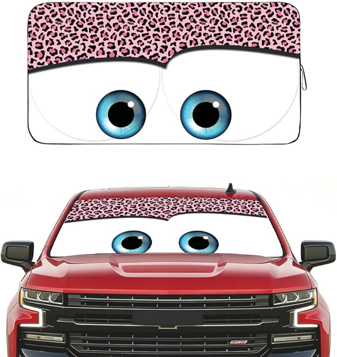 Windshield Sun Shade Car Sun Shade 2026 Pink Car Accessories for Women Car Shades for Front Window Girly Windshield Cover Sunshades for Summer Heat Portection(Pink Leopard, S)