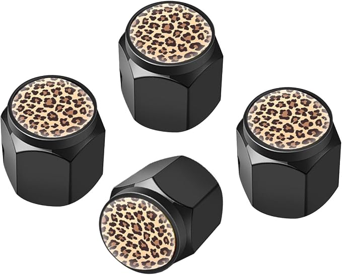 Tire Valve Stem Caps Cover,4 Pcs Metal Black Air Valve Cap, Aluminum Car Wheel Stem Caps,Universal Stem Covers for Cars,Trucks,Bikes,Bicycles, Motorcycles,Corrosion Resistant (Leopard)