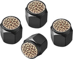Tire Valve Stem Caps Cover,4 Pcs Metal Black Air Valve Cap, Aluminum Car Wheel Stem Caps,Universal Stem Covers for Cars,Trucks,Bikes,Bicycles, Motorcycles,Corrosion Resistant (Leopard)