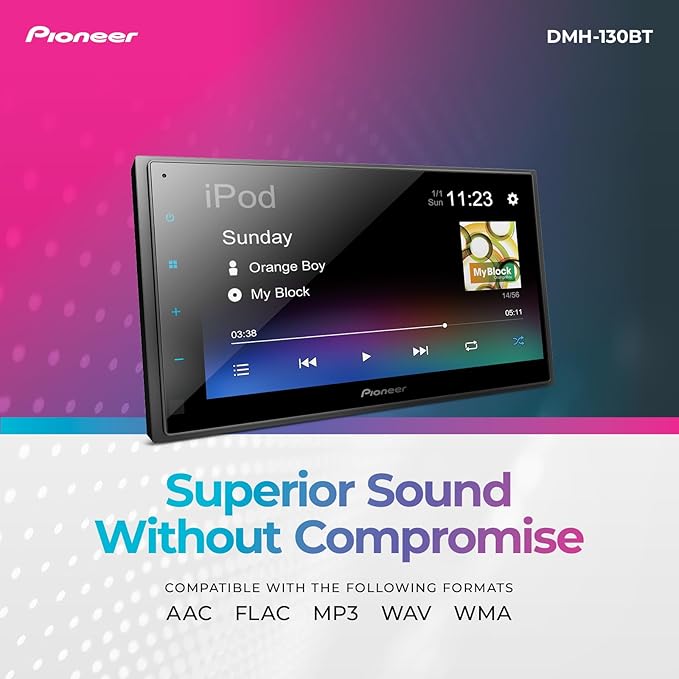 DMH-130BT 6.8" Capacitive Touchscreen, Double Din – Bluetooth, Backup Camera, USB, FLAC, AM/FM Radio, Short Chassis, 50W x 4 Output, Steering Wheel Input