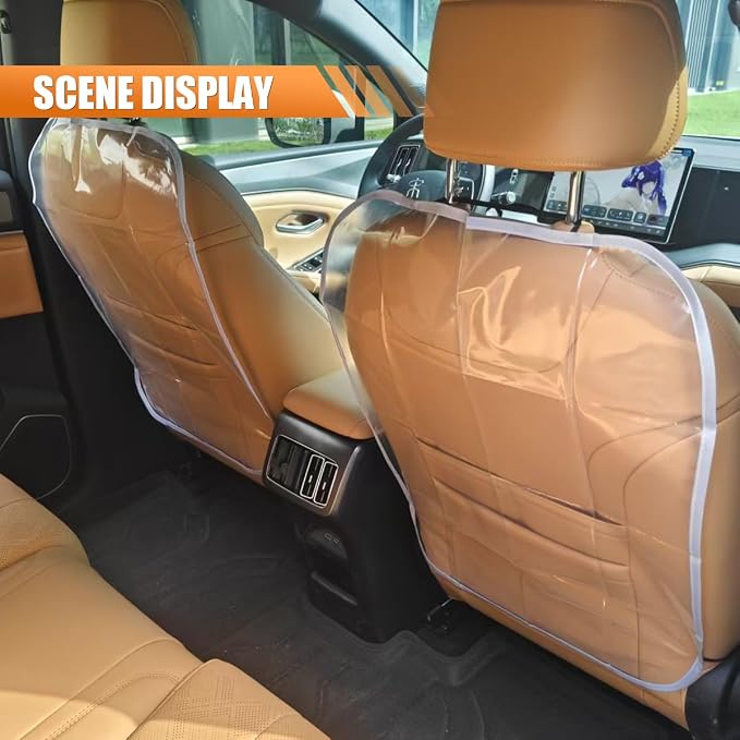 2PCS Car Kick Mats Back Seat Protector for Kids, Universal Anti-Scratch Transparent Auto Seat Back Cover Against Mud, Waterproof Vehicle Backseat Protection Pad for Most SUVs Trucks (Grey)