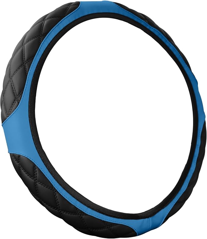 15 Inch Car Leather Steering Wheel Cover, Automotive Accessories Elastic Breathable Anti-Slip Soft Wheel Protector Fits Men and Women, Suitable for SUVs, Trucks, Vehicles and RVs (Blue)