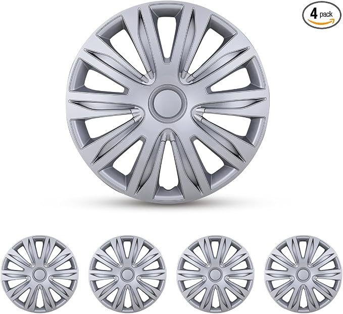 17 Inch Hubcaps Set of 4 Universal Wheel Rims Cover Hubcaps | Snap On Car Truck SUV Steel Wheels Hubcap High quality and durable ABS+PC Material (17-Inch, Grey )