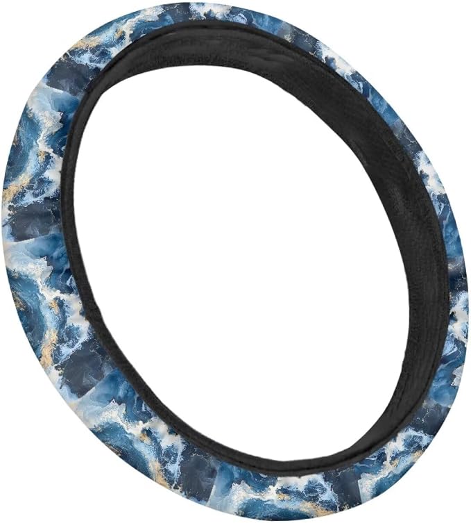 Marble Texture Blue Pattern Car Steering Wheel Cover Car Wheel Cover Protector Steering Wheels Accessories Easy to Install Car Decoration Universal Fit Car Truck SUV Van
