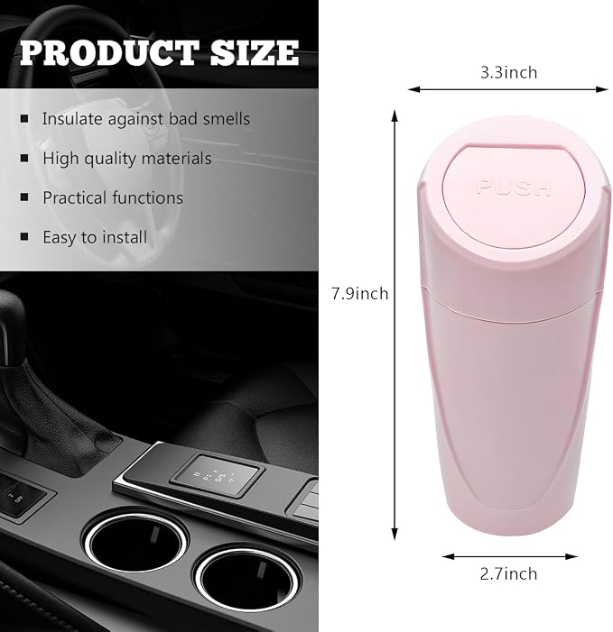 Car Trash Can Bin with Lid, Mini Vehicle Cup Holder Organizer Leakproof Garbage Bin, Waterproof Cup Type Trash Can Multi-Function Storage Container for RV Home Office (Pink)