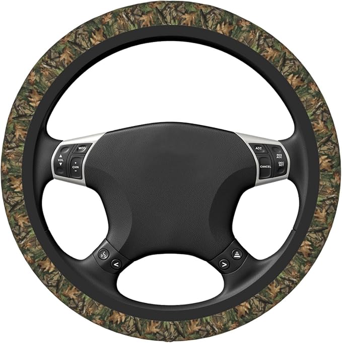 Universal 15-Inch Camouflage Steering Wheel Cover Durable Neoprene, Non-Slip & Breathable Protector for Cars, SUVs, and Trucks Forest Leaf Design
