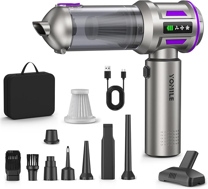 Mini Vacuum Cleaner, 2 in 1 27000PA Brushless Car Vacuum Air Duster 9000mAh Battery Air Blower Wireless Handheld Vacuum for Car,Office and Home (Dark Purple)