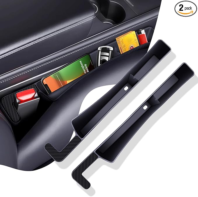 2PCS Car Seat Gap Filler Organizer,Multifunctional Car Gap Fillers with USB and Phone Holder, Universal Car Seat Storage Organizer Between Seats for Phone, Keys, Eyeglasses(Black)