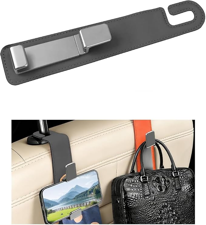 Car Seat Headrest Hook, Multifunctional Vehicle Backseat Hanger Organizer for Purse Handbag Coat, Auto Seat Back Phone Holder Storage Hook, Universal for Sedan Truck SUV (Gray)
