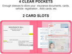 Car Registration and Insurance Holder, Vehicle Glove Box Car Organizer Men Women Wallet Accessories Case for Cards, Essential Document, Driver License, Hot Pink
