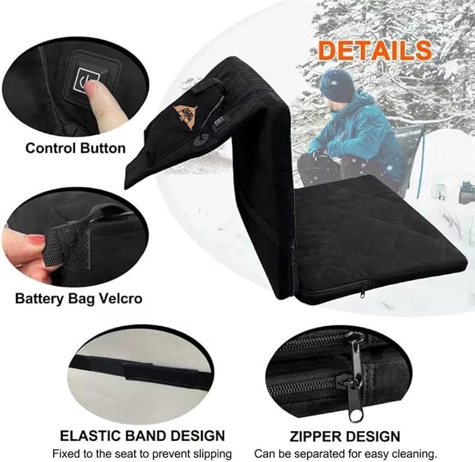 Heated Seat Cushion Foldable Memory Foam Heated Seat Pad with 3 Level Heating for Camping Fishing Office Chair Stadium Seats (Power Supply Not Included) (Artificial Suede)(L-Shape)