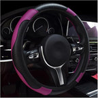 Car Steering Wheel Cover, 15 Inch Leather Breathable Auto Steering Wheel Protector, Comfortable Non-Slip Vehicle Steering Wheel Covers, Universal Interior Car Accessories (Black+Purple)