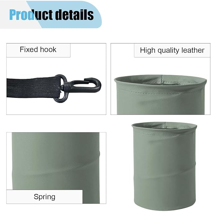 Collapsible Trash Can Car Garbage Bag - Leather Pop-up Car Trash Bin with Elastic Band - Hanging Foldable Garbage Can Vehicle Waste Basket Bin - Double-Layer Washable Bag for Cars Camping (Grey)