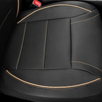 Universal FIT Piping Leather Two Front Seat Covers, Waterproof Faux Leather for SUV Sedan Van Truck, Airbag Compatible,Reserved Opening Holes for Headrest Covers. (Black and Beige)