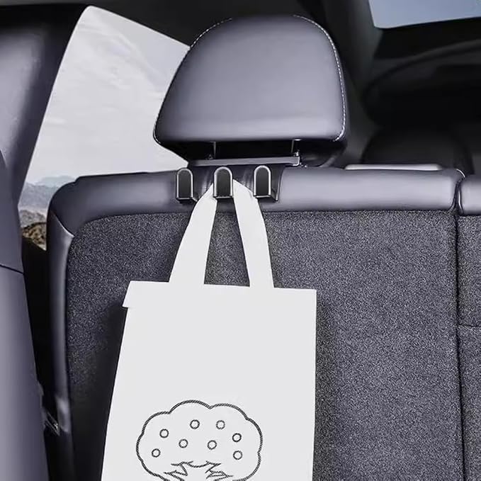 2Pcs Hooks for Tesla Rear Trunk Hooks Headrest Storage Hangers Car Trunk Organizer for Purse Groceries Hooks for Tesla Model Y RearSeat