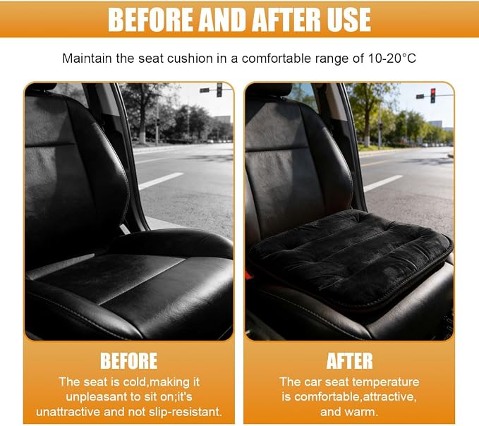 Car Seat Cushion, Breathable Soft Auto Front Seats Protector Pad for Comfortable Driving, Warm Vehicle Interior Driver Seat Non-Slip Decorative Accessory for Most Cars (Black)
