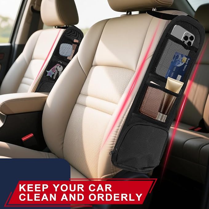 2PCS Car Seat Side Storage Pocket, Car Multifunctional Seat Organizer Hanging Bag, Auto Mobile Phone Wallet Sunglasses Mesh Net Pocket, Auto Accessories for Cars SUVs Trucks (Black, 2PCS)