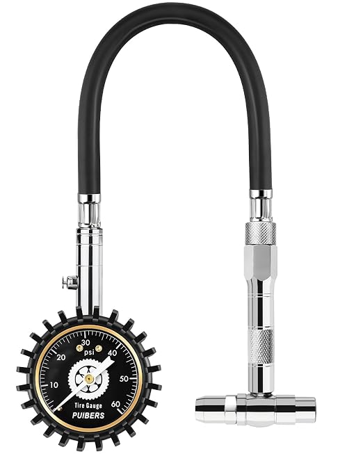 Schrader/Presta Motorcycle Tire Pressure Gauge 60 PSI， 2'' Dial Glow in Dark - Tire Air Pressure Gauge for Car, Motorbike, Bicycle,SUV,Truck Fits Schrader/Presta Valves