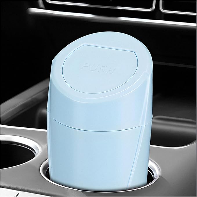 Car Trash Can Bin with Lid, Leakproof Portable Garbage Trash Bin Mini Cup Holder Organizer, Automotive Interior Dustbin Multipurpose Storage Container for Car Home Office (Light Blue)