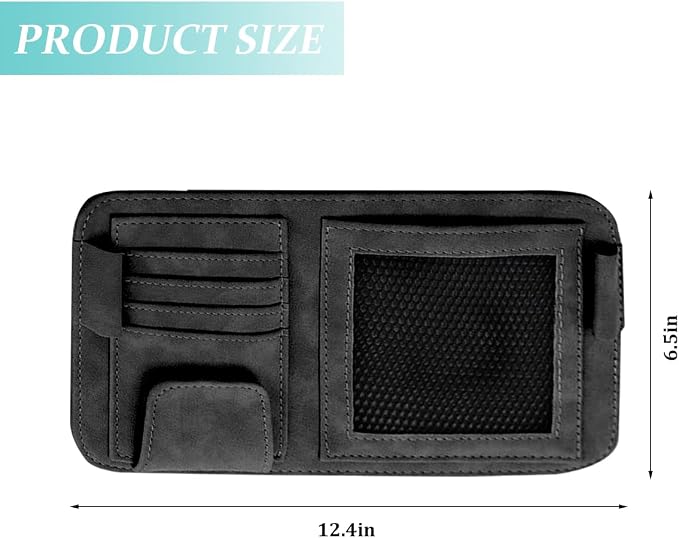 Car Sun Visor Organizer, Multi-Pocket Vehicle Sun Visor Storage Pouch with Sunglasses Clip, Auto Interior Sunshade Eyeglasses Card Holder Organizers, Universal for SUV Sedan Truck (Black)