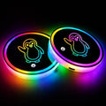 Penguin LED Cup Holder Lights for Car,7 Colors Light Up Cup Holder Coasters for Car Decor,Vibration Sensor Coasters,Penguin Auto Accessories Gifts for Women Men,Universal for SUV Sedan Truck