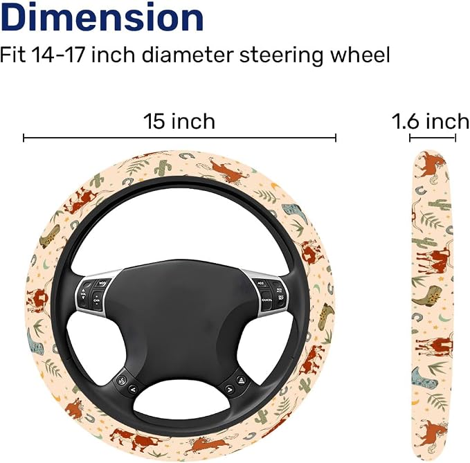 Cowgirl Western Steering Wheel Cover, Non Slip Polyester Car Wheel Protector for Car SUV Truck, Universal 15 Inch