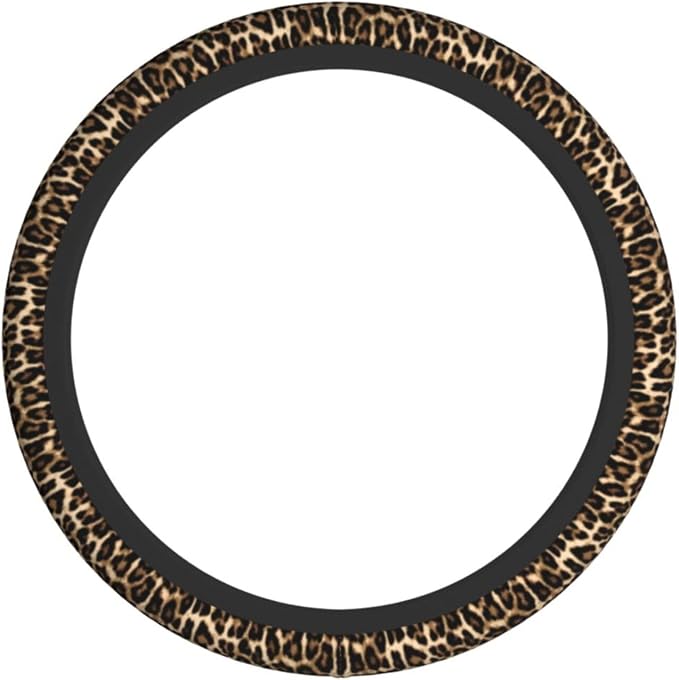 Cheetah Brown Leopard Pattern Black Hunting Steering Wheel Cover Car Accessories Cute for Women Girls Girly Universal 15 Inch Neoprene Auto Interior Decor Anti Slip Car Truck Protector