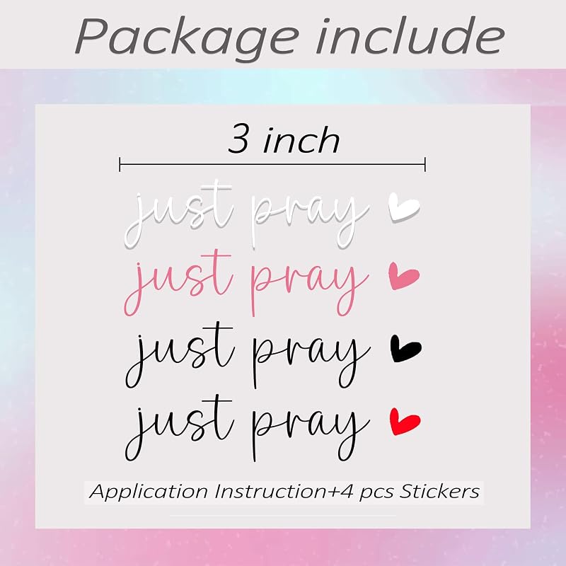 4 xJust Pray Rear View Mirror Sticker,Rearview Mirror Decal,Jesus Car Decal For Women,Water Bottle Decor,Aesthetic Car Mirror Sticker,Positive Affirmation Sticker,Laptop Bumper Tumbler Sticker