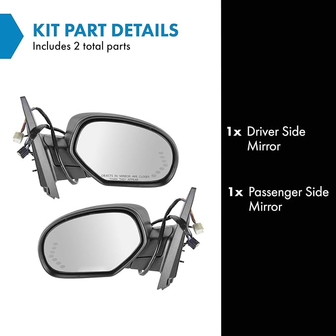 2 Piece Driver and Passenger Side Mirror Assembly Set Power Folding Electric Adjustment Heated Memory Black Compatible with 2007-2014 Chevy Suburban 1500 Tahoe 2007-2013 Suburban 2500 GM1320324