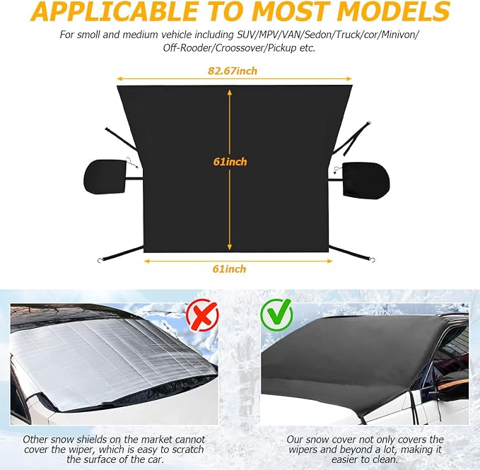 Mandark Car Windshield Cover for Ice and Snow, Waterproof Oxford Vehicle Sun Shade Defense Frost Protector with Side Mirror Cover, Auto Windscreen Protective Guard, Universal for Most Cars